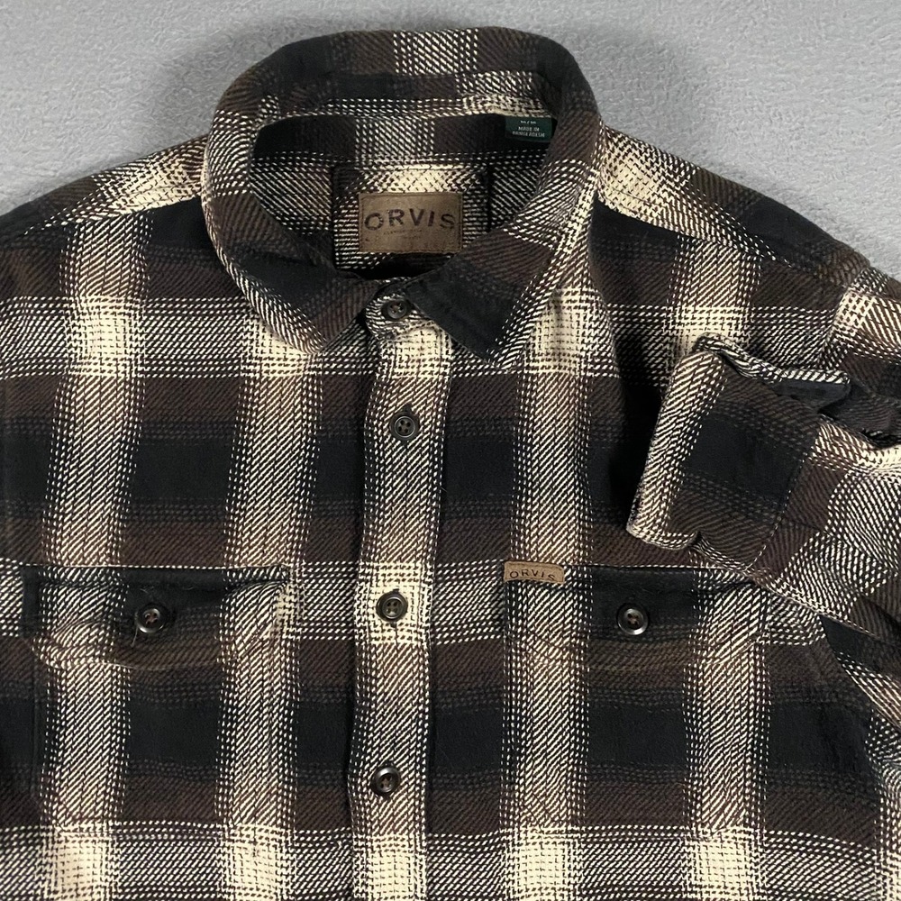Orvis Big Bear Flannel Shacket Mens Medium Heavyweight Long Sleeve Cotton